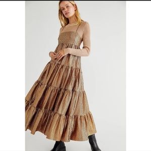 Free people ×Scotch & SodaYMetallic seersucker maxi dress - copper
